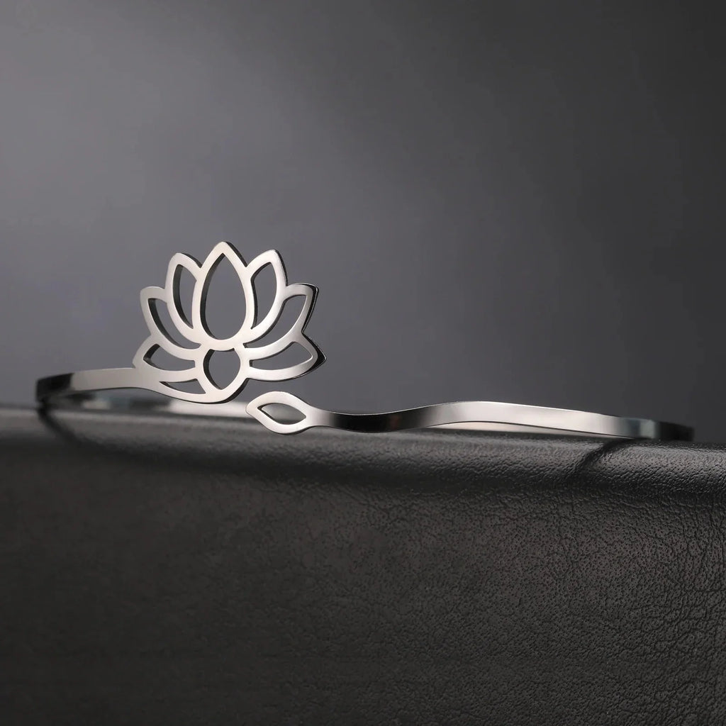 Pulsera Rígida Flor de Loto Mujer plata