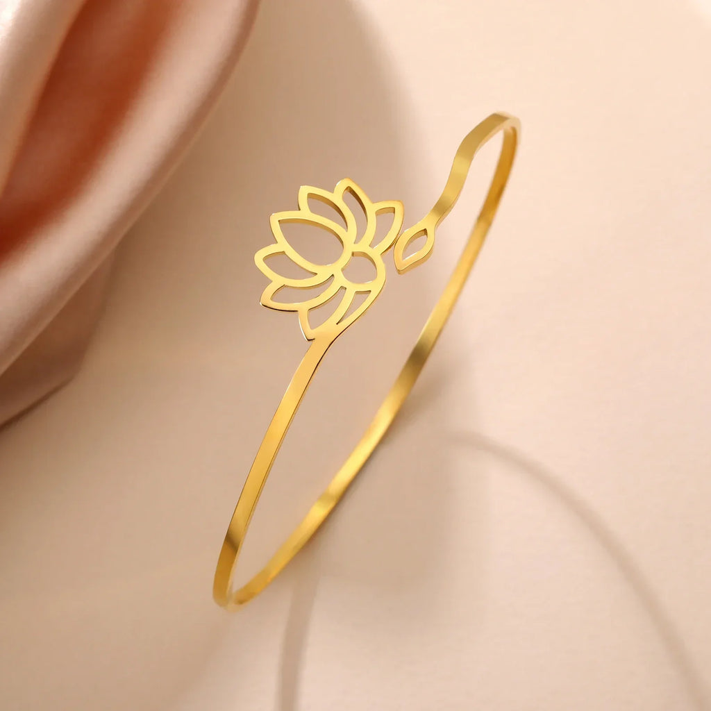 Pulsera Rígida Flor de Loto Mujer oro