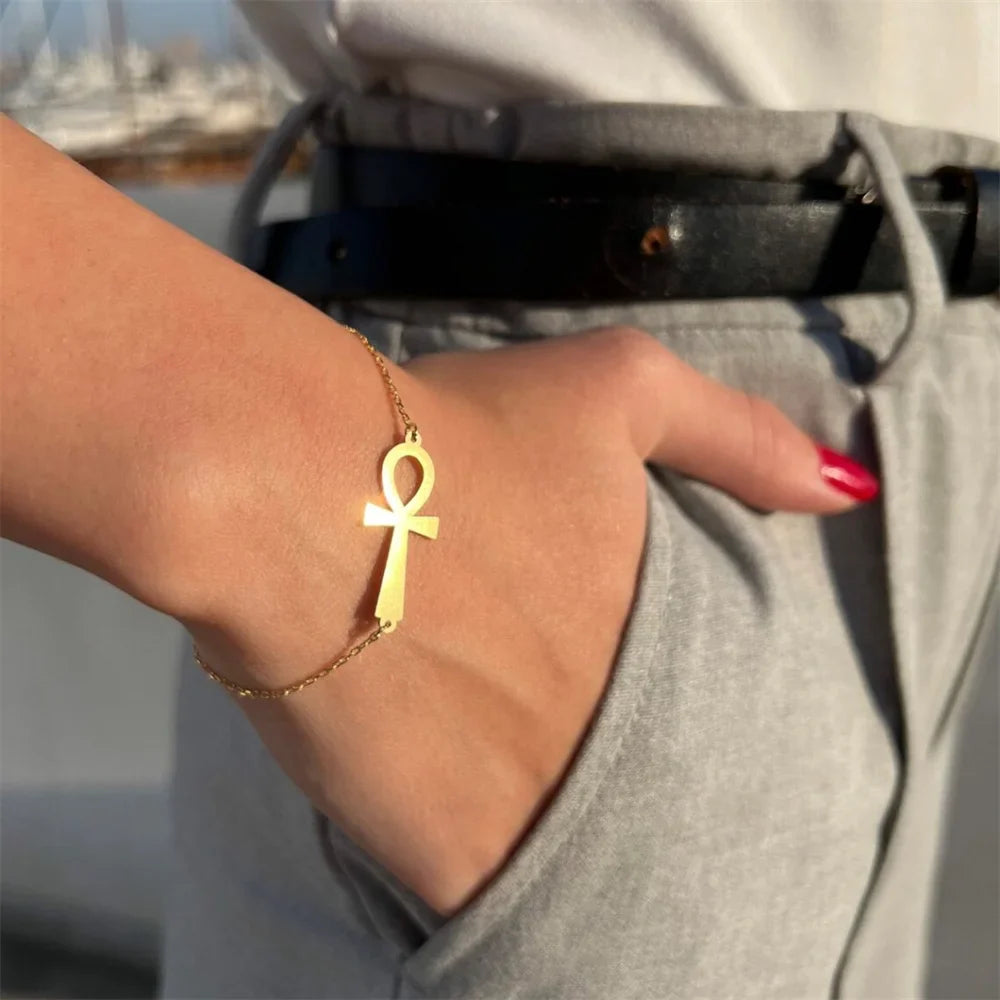 Pulsera Estilo Egipcio Cruz Ankh Oro