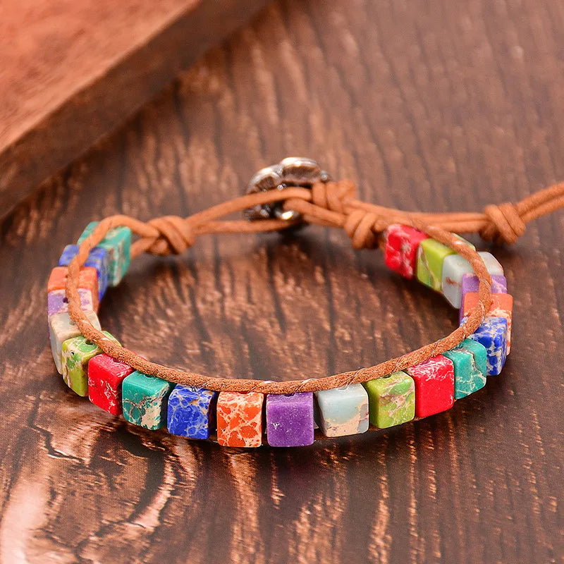 Pulsera Tibetana 7 Chakras con Piedras Cuadradas