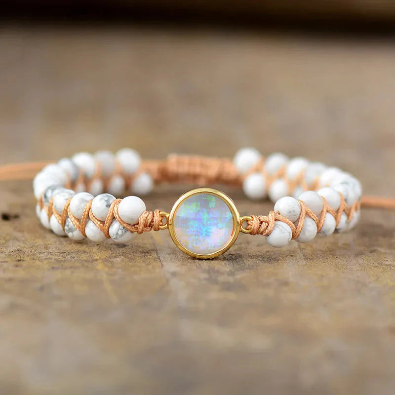 Pulsera Trenzada con Piedras Naturales para Mujer Howlita