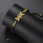 Pulsera Trenzada Triple Luna Brujería Pulsera Wicca negra