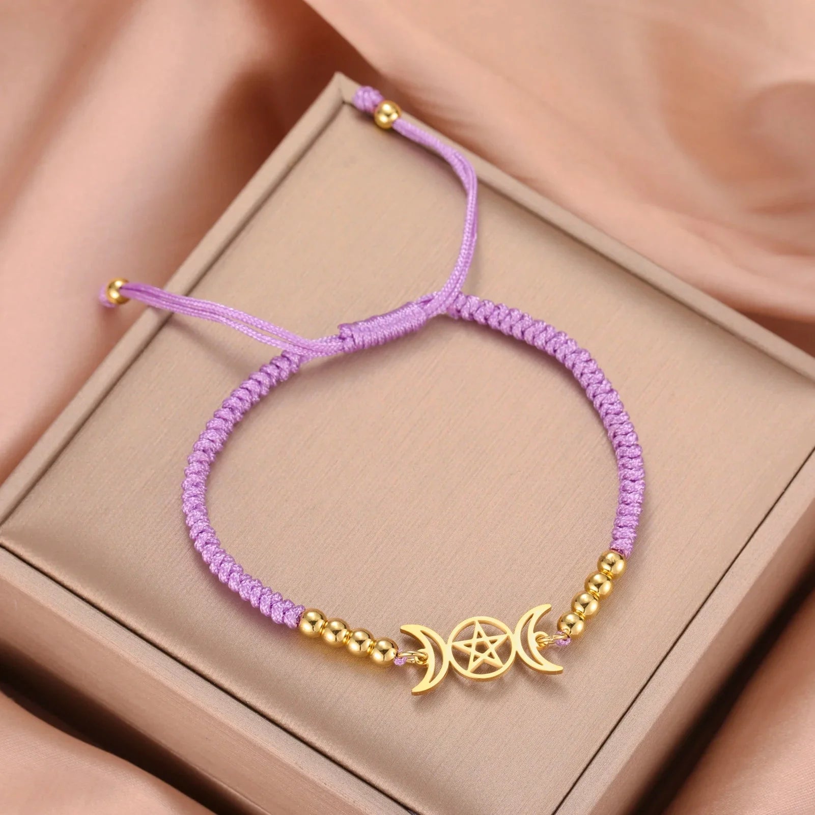 Pulsera Trenzada Triple Luna Brujería Pulsera Wicca lila