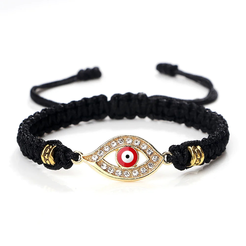 Pulsera Trenzada Zirconia Mal de Ojo Turco negro oro