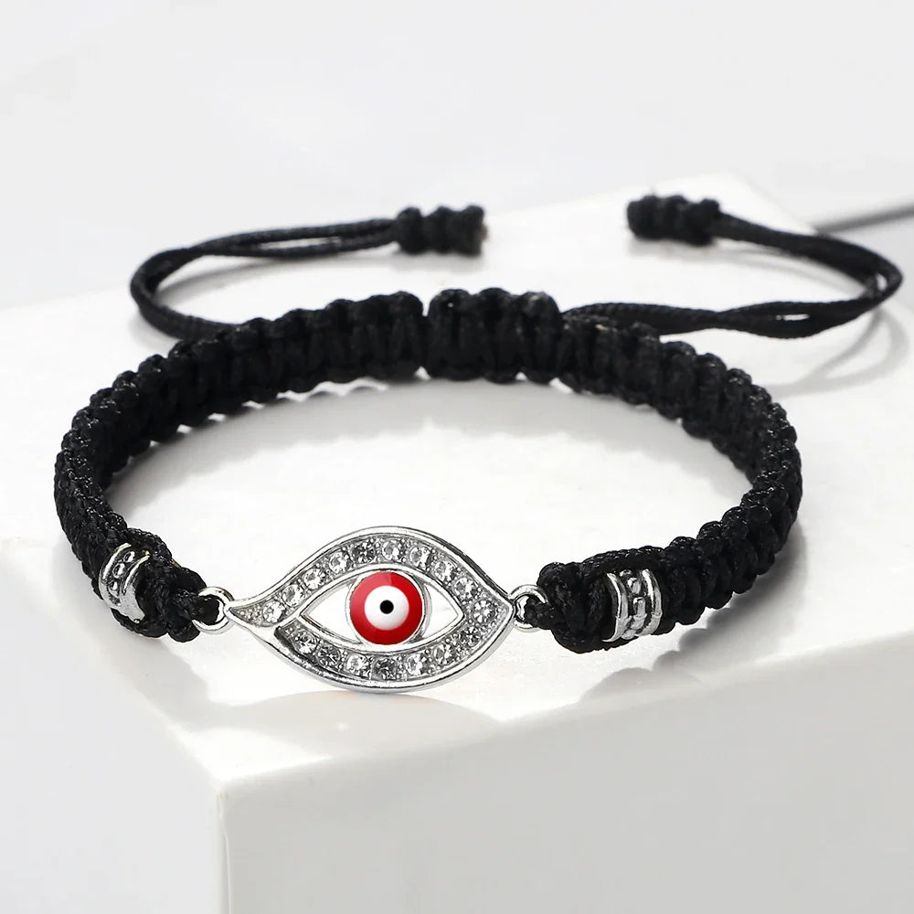 Pulsera Trenzada Zirconia Mal de Ojo Turco negro plata