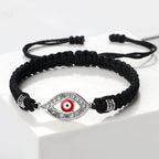 Pulsera Trenzada Zirconia Mal de Ojo Turco negro plata