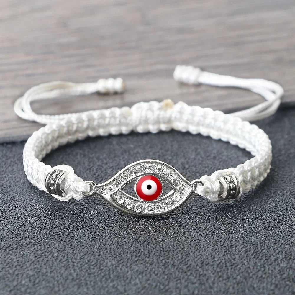 Pulsera Trenzada Zirconia Mal de Ojo Turco blanco plata