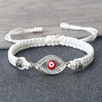 Pulsera Trenzada Zirconia Mal de Ojo Turco blanco plata