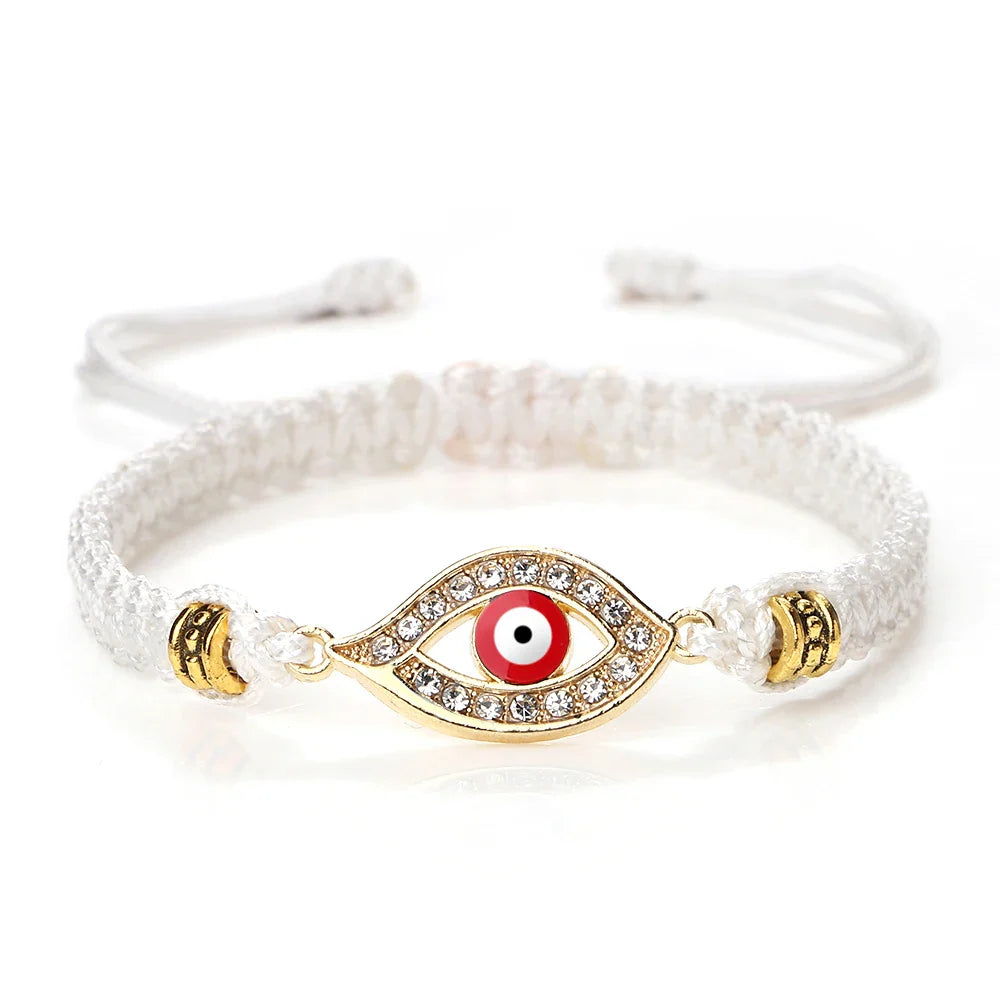 Pulsera Trenzada Zirconia Mal de Ojo Turco blanco oro