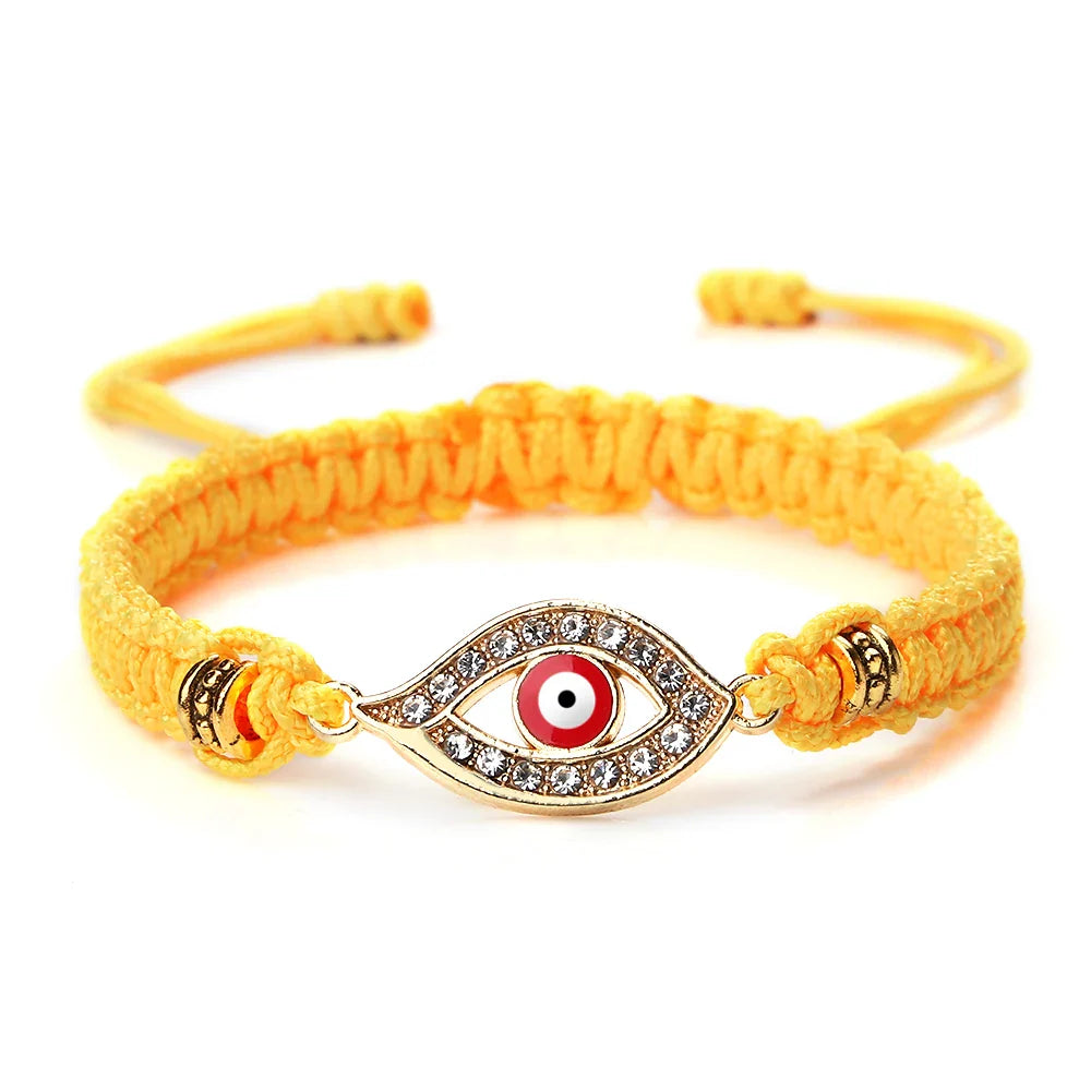 Pulsera Trenzada Zirconia Mal de Ojo Turco amarillo oro