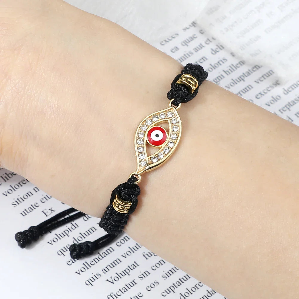 Pulsera Trenzada Zirconia Mal de Ojo Turco negro plata