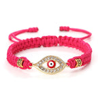 Pulsera Trenzada Zirconia Mal de Ojo Turco rosa oro