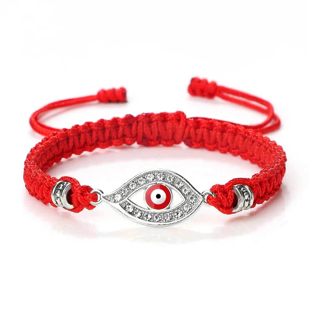 Pulsera Trenzada Zirconia Mal de Ojo Turco rojo plata