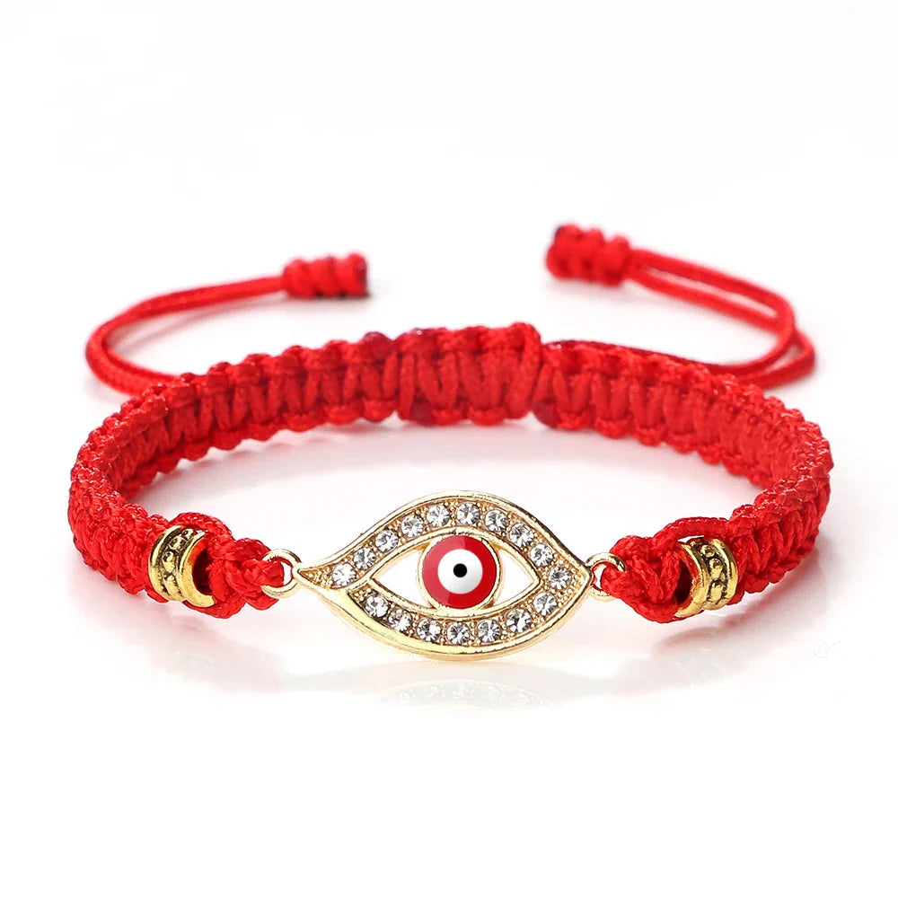 Pulsera Trenzada Zirconia Mal de Ojo Turco rojo oro