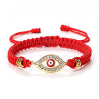 Pulsera Trenzada Zirconia Mal de Ojo Turco rojo oro