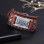 Pulsera Triple Luna de Cuero Hechicería Wicca 9