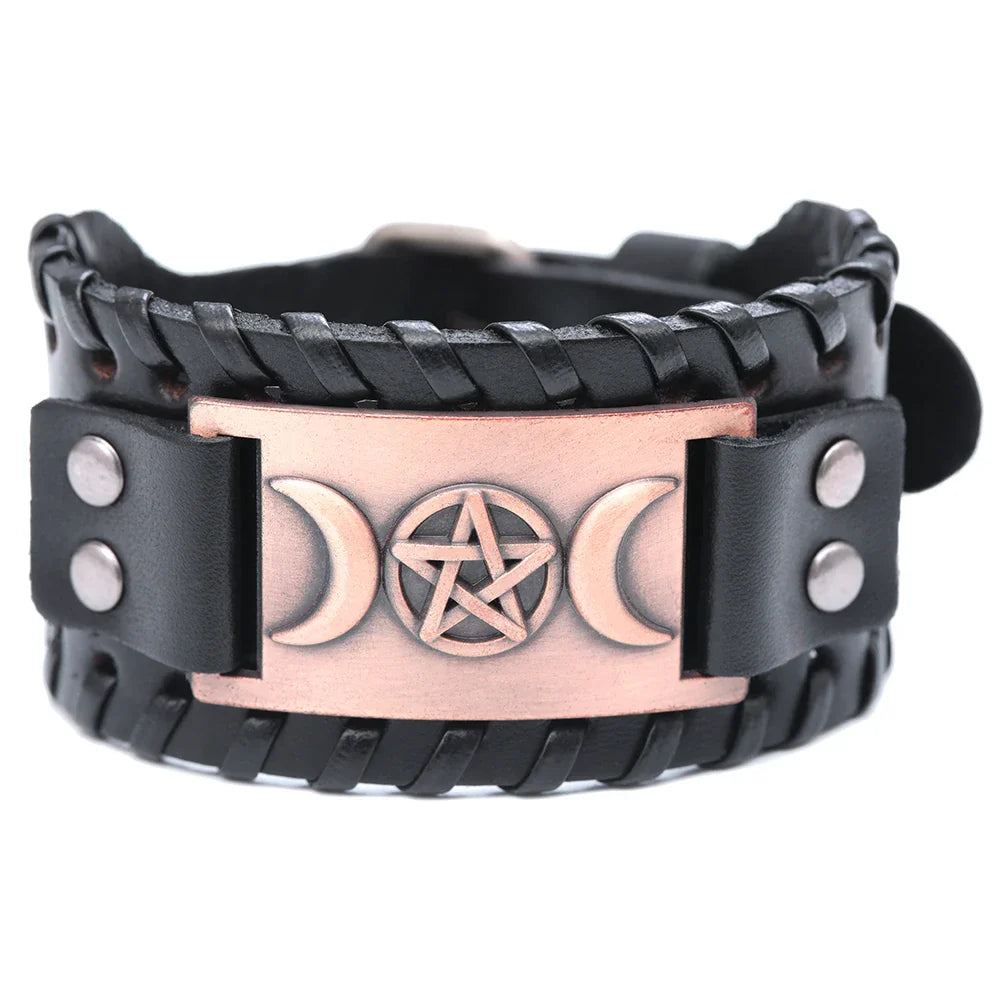 Pulsera Triple Luna de Cuero Hechicería Wicca 8