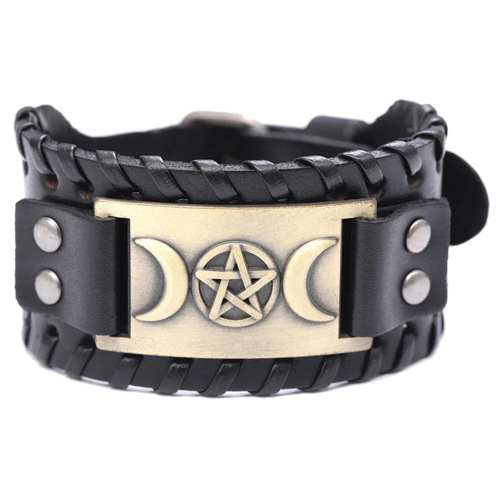 Pulsera Triple Luna de Cuero Hechicería Wicca 7