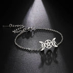 Pulsera Triple Luna Brujería Cadena Wicca plata