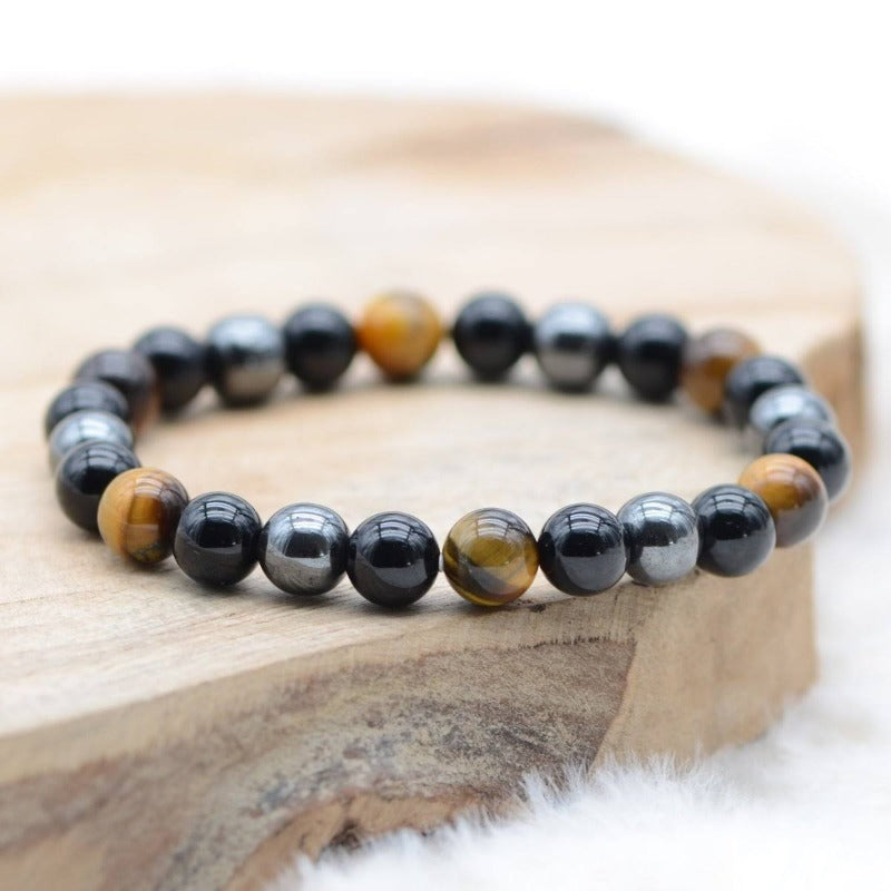 Pulsera "Triple Protección" en Hematite Ojo de Tigre y Obsidiana