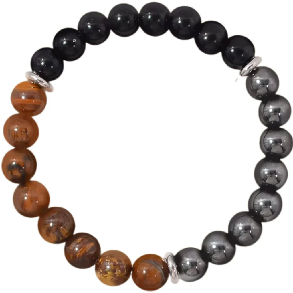 Pulsera Triple Protección Ojo de Tigre, Turmalina y Hematita