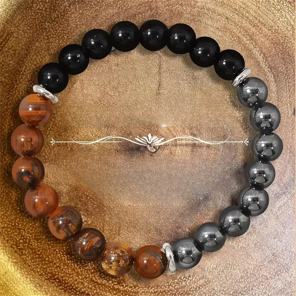 Pulsera Triple Protección Ojo de Tigre, Turmalina y Hematita