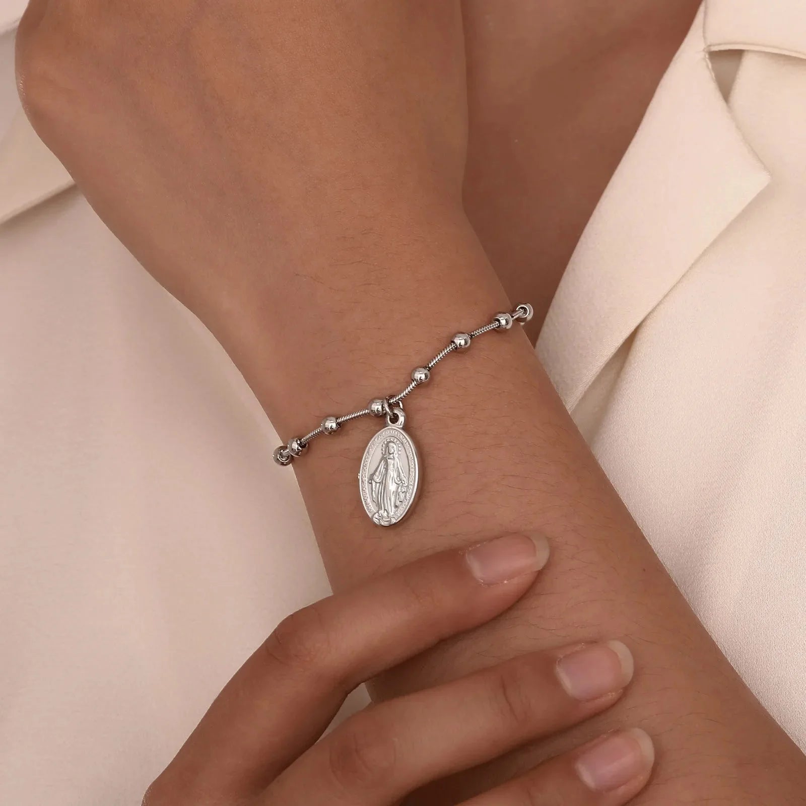 Pulsera Virgen María Pulsera Cristiana de plata