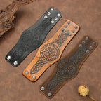 Pulsera Vikinga Vegvisir de cuero negro