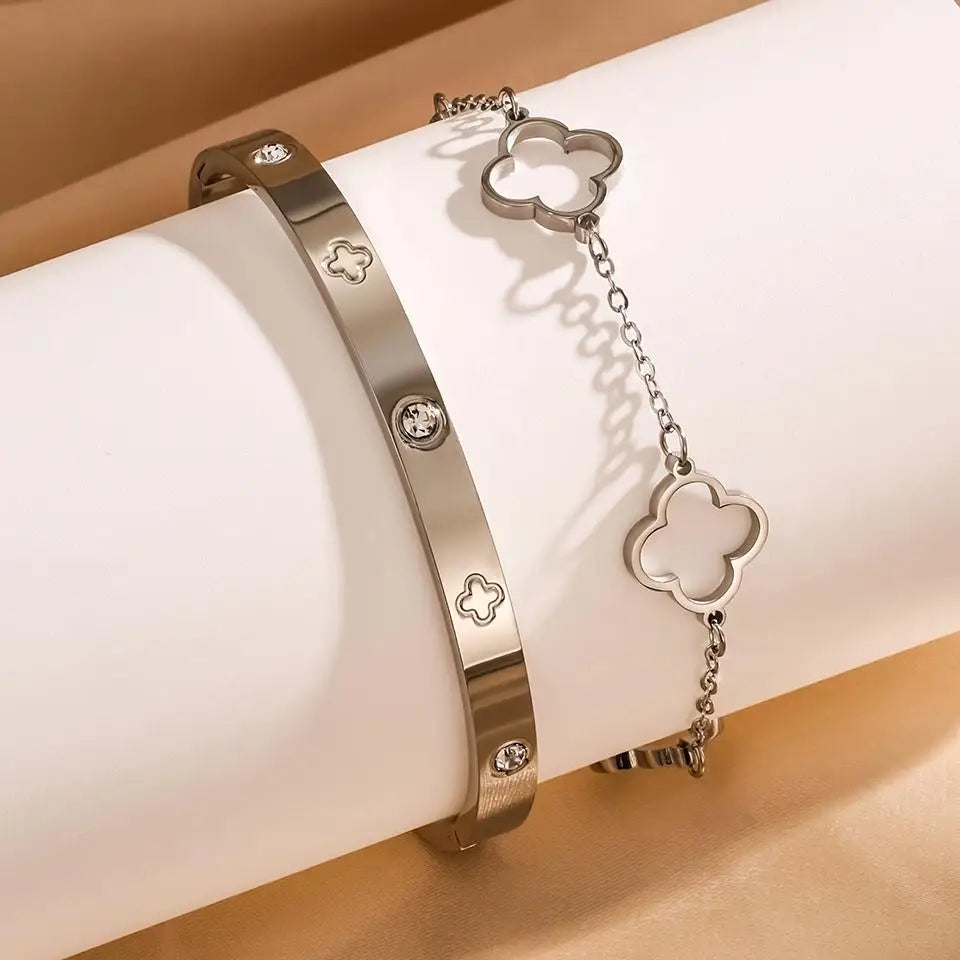 Lote de 2 Pulseras con Tréboles de 4 Hojas plata
