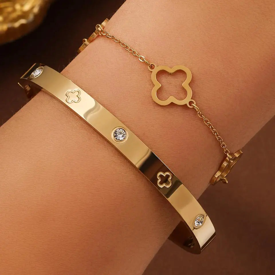 Lote de 2 Pulseras con Tréboles de 4 Hojas oro