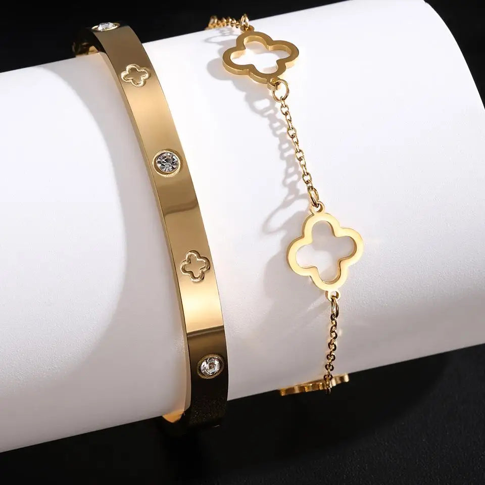 Lote de 2 Pulseras con Tréboles de 4 Hojas oro