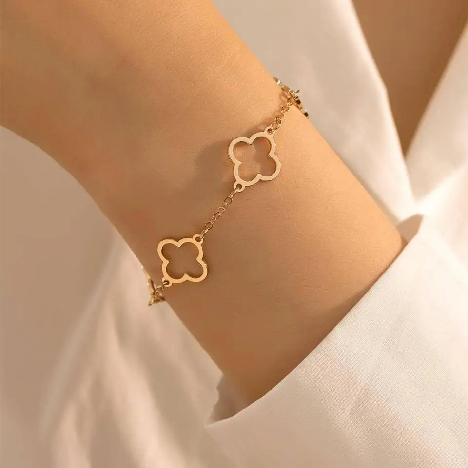 Lote de 2 Pulseras con Tréboles de 4 Hojas oro