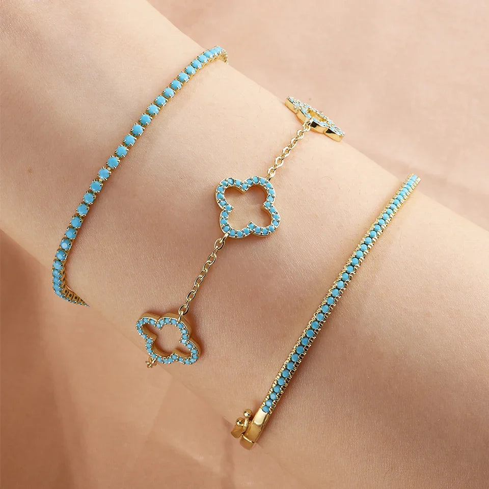 Lote de 3 Pulseras con Tréboles de 4 Hojas en Circonio Azul