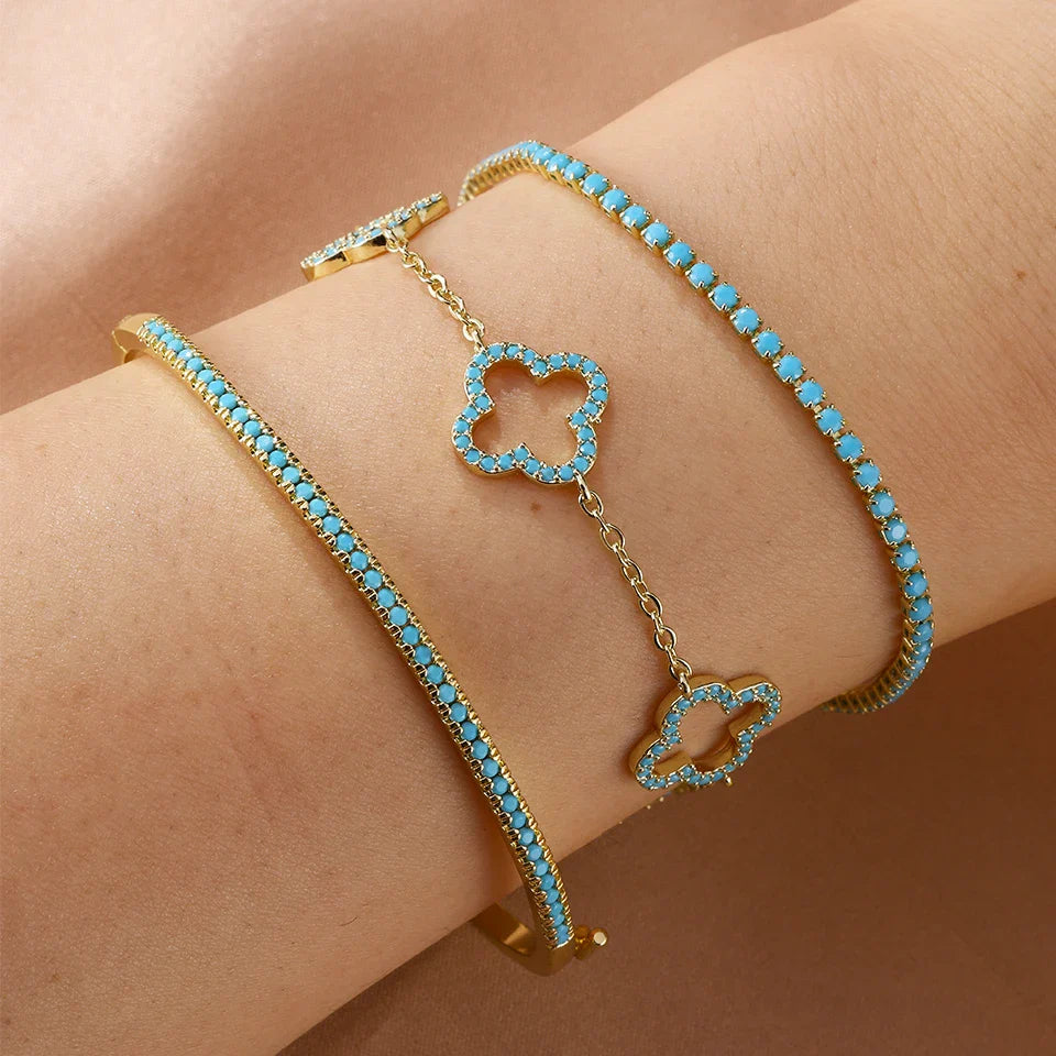 Lote de 3 Pulseras con Tréboles de 4 Hojas en Circonio Azul