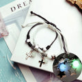 Pulseras para Parejas con Perla Luminosa y Placa Cruz