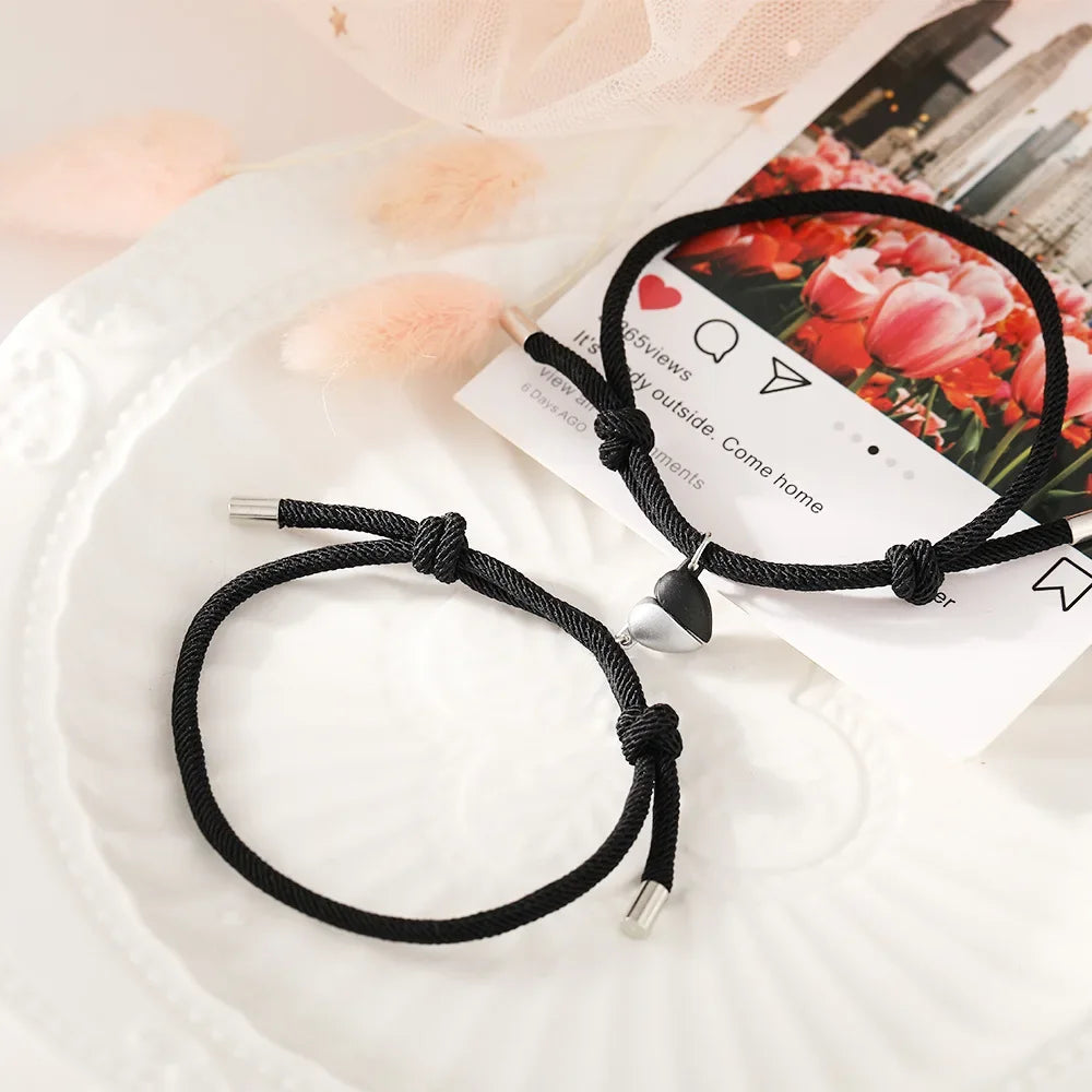 Pulseras para Parejas de Amigos Esclava Corazón Magnético
