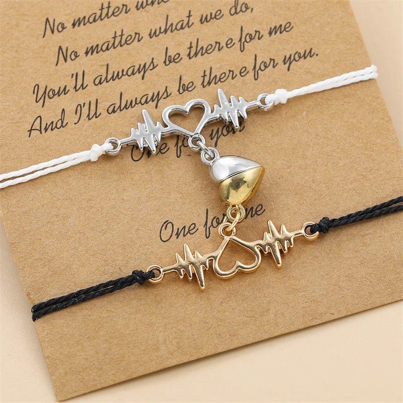 Pulseras para Parejas Pulsera Magnética Corazón y Electrocardiograma 1