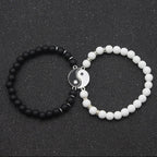 Pulseras para Parejas Gourmette Separables Yin Yang en Piedras Naturales Negro y Blanco