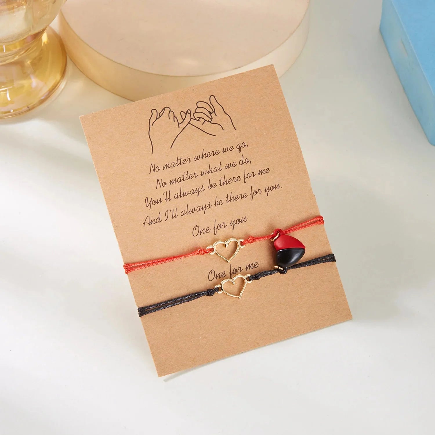 Pulseras para Parejas Pulsera Magnética Corazón y Electrocardiograma rojo y negro