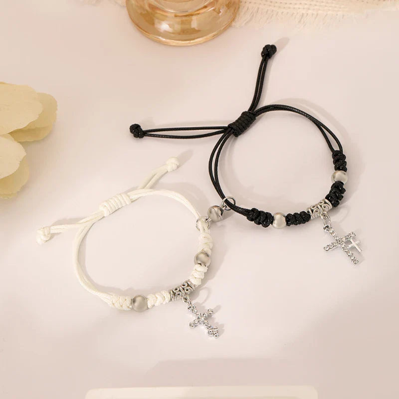 Pulseras para Parejas Negra y Blanca Gourmette Cruz