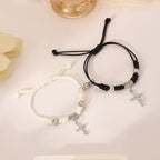 Pulseras para Parejas Negra y Blanca Gourmette Cruz