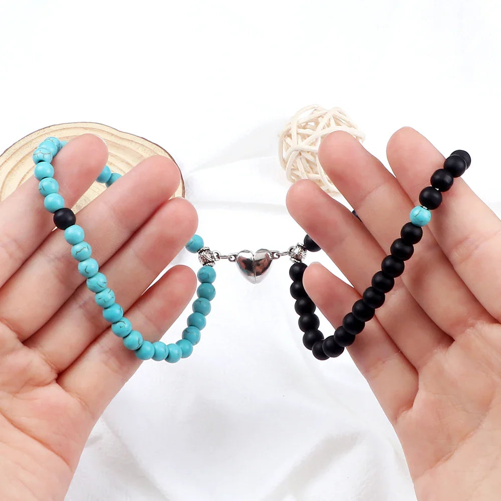 Pulseras para Parejas Pulsera Magnética de Perlas azul cielo y negro