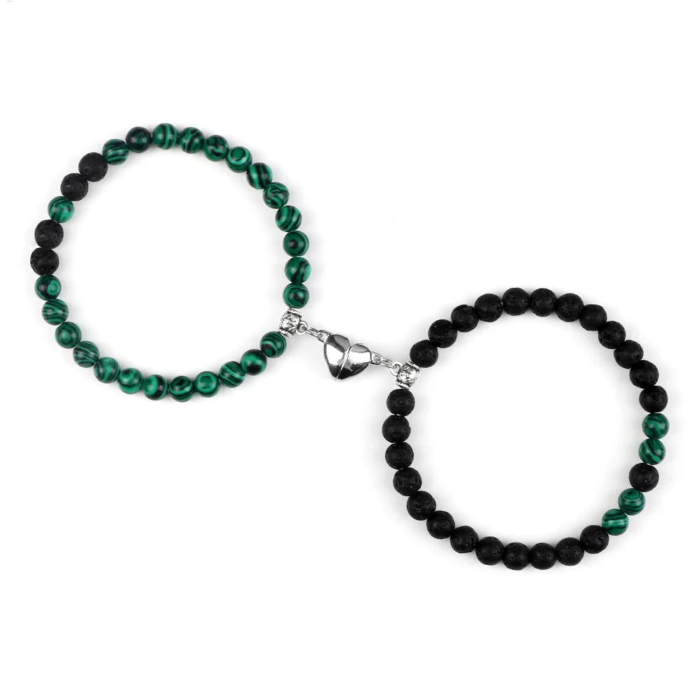 Pulseras para Parejas Pulsera Magnética de Perlas verde y negro