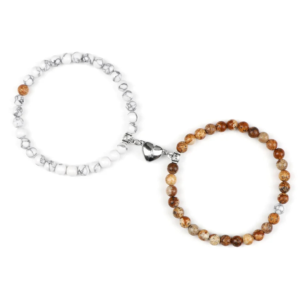 Pulseras para Parejas Pulsera Magnética de Perlas blanco y marrón
