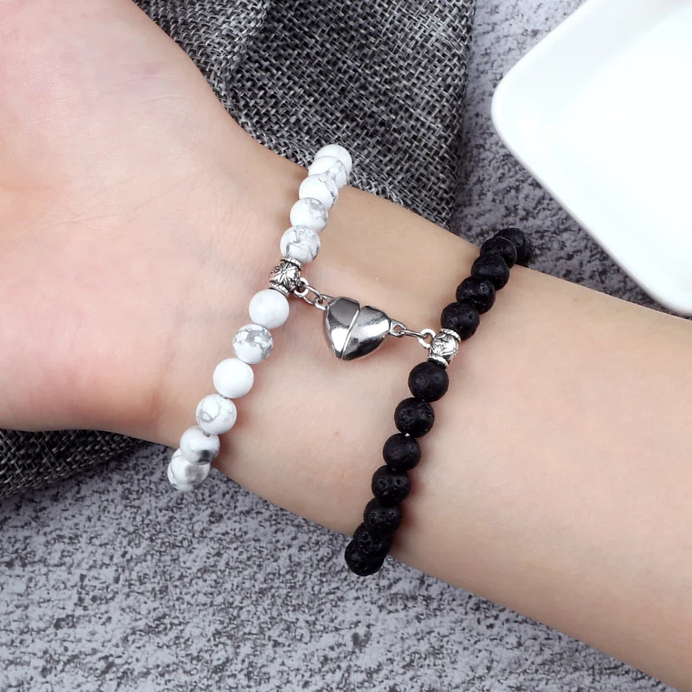 Pulseras para Parejas Pulsera Magnética de Perlas blanco y negro