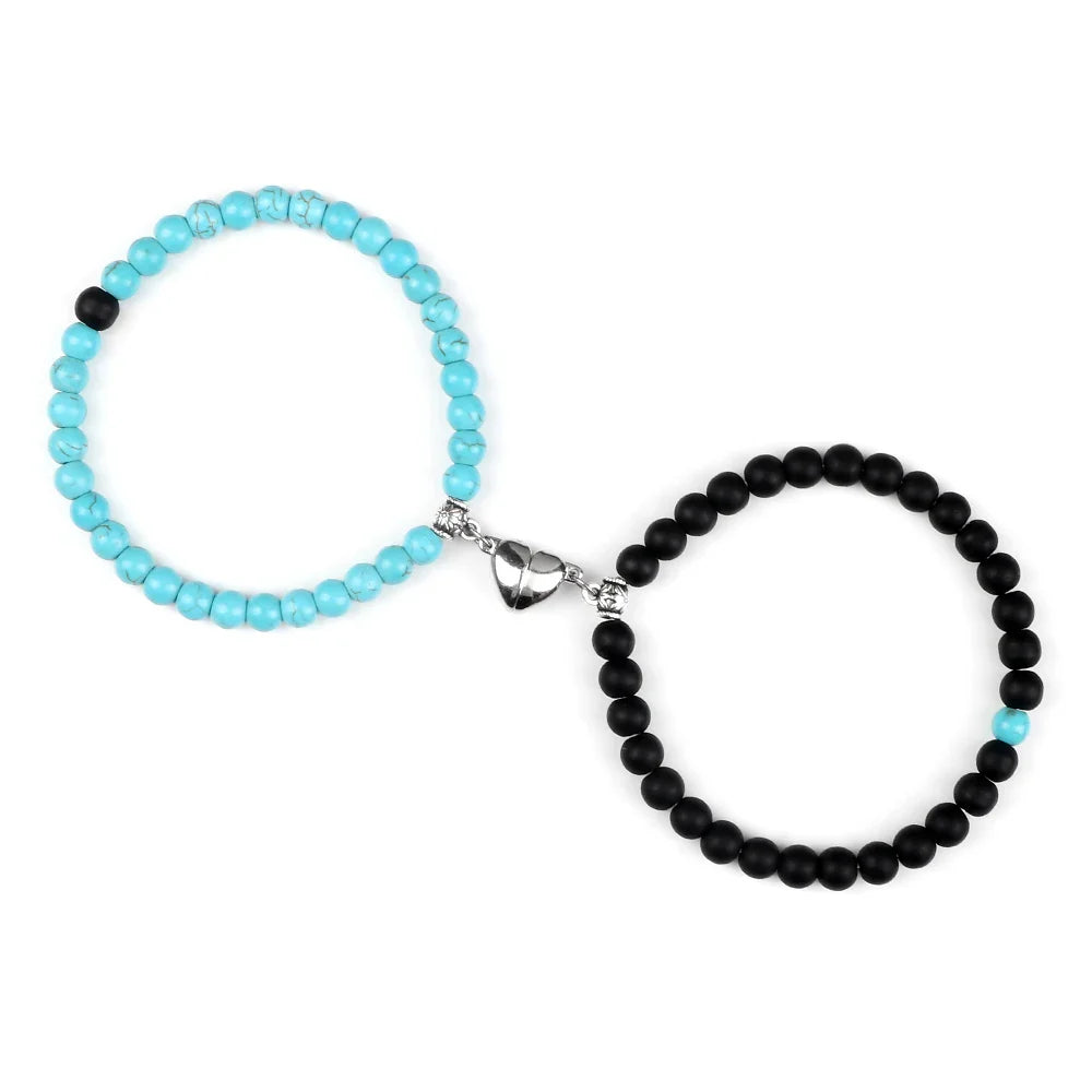 Pulseras para Parejas Pulsera Magnética de Perlas azul cielo y negro