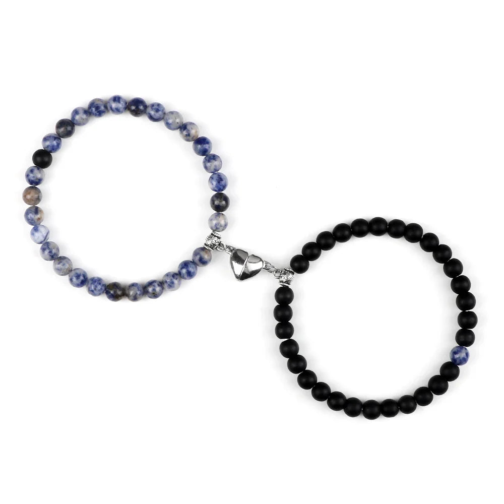 Pulseras para Parejas Pulsera Magnética de Perlas azul grisáceo y negro