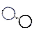 Pulseras para Parejas Pulsera Magnética de Perlas azul grisáceo y negro