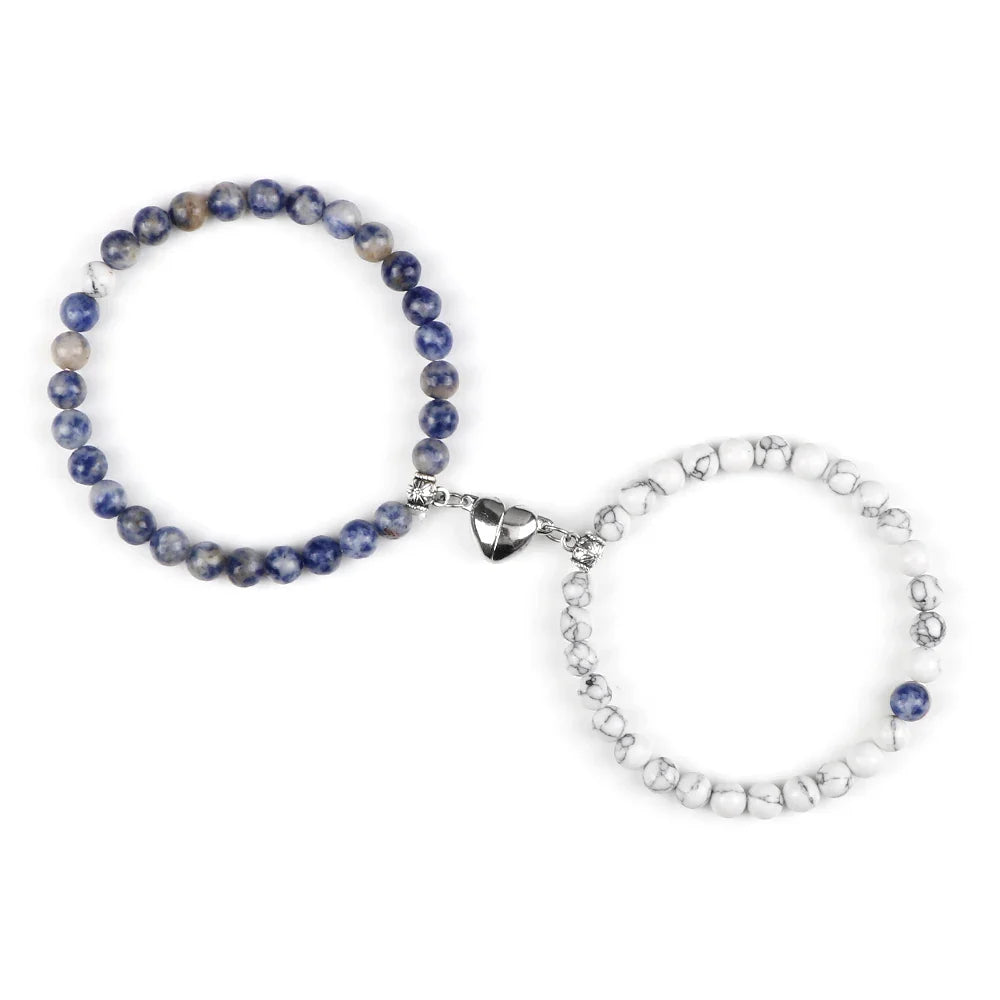 Pulseras para Parejas Pulsera Magnética de Perlas azul grisáceo y blanco