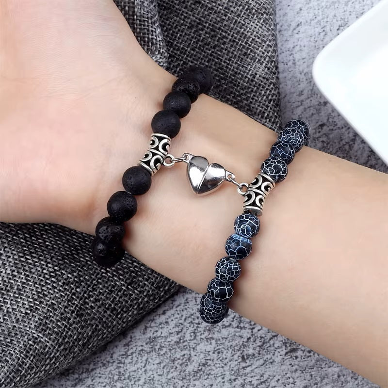 Pulseras para Parejas Pulsera Magnética de Perlas negro y gris